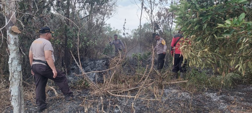 Kapolsek Tapung Berjibaku Memadamkan Karhutla di Desa Karya Indah
