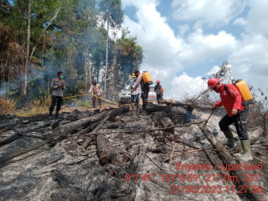 Dua Hari Polsek Kampar Kiri Berjibaku Memadamkan Karhutla