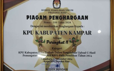 KPU Kampar Bawa Pulang Tiga Penghargaan Pelaksanaan Pilkada Serentak 2024