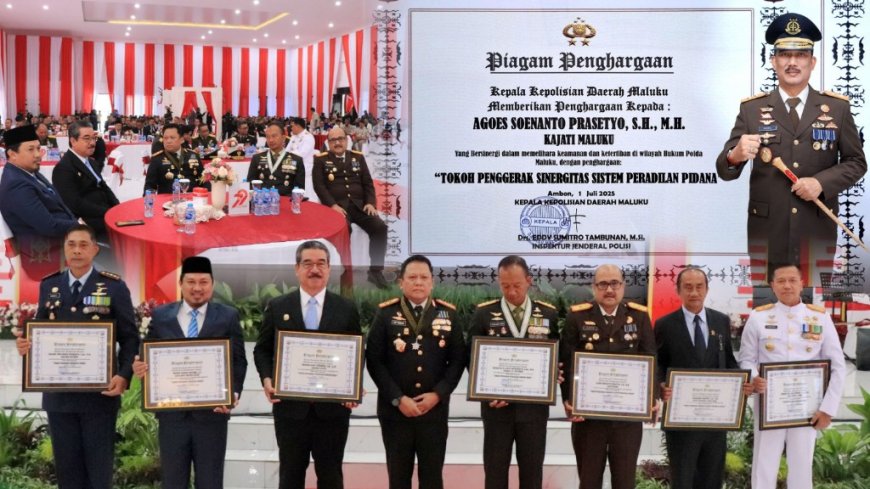 Kapolda Maluku Beri Penghargaan Kepada Kajati Maluku Agoes SP Sebagai Tokoh Penggerak Sinergitas Sistem Peradilan Pidana